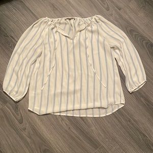 Ann Taylor loft size small white & blue striped sheer blouse.